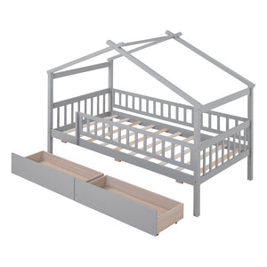 HomeRoots Gray Wood Twin Bed Frame - Modern Platform Design, Sturdy Support, Perfect for Cozy Bedrooms & Decor 606983