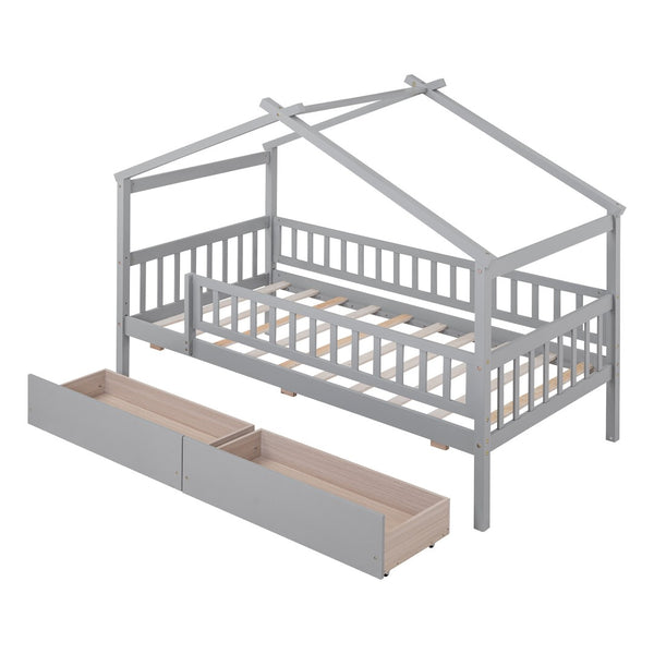 HomeRoots Gray Wood Twin Bed Frame - Modern Platform Design, Sturdy Support, Perfect for Cozy Bedrooms & Decor 606983