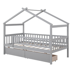HomeRoots Gray Wood Twin Bed Frame - Modern Platform Design, Sturdy Support, Perfect for Cozy Bedrooms & Decor 606983