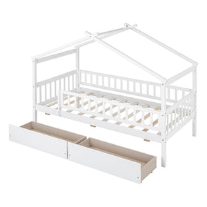 HomeRoots White Wood Twin Bed Frame - Stylish, Durable Design with 12 Slats for Ultimate Support & Comfort 606984