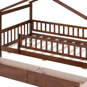 HomeRoots Walnut Wood Twin Bed Frame - Modern Minimalist Design with Sturdy Support for Cozy Sleep Spaces 606985