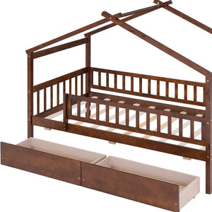 HomeRoots Walnut Wood Twin Bed Frame - Modern Minimalist Design with Sturdy Support for Cozy Sleep Spaces 606985