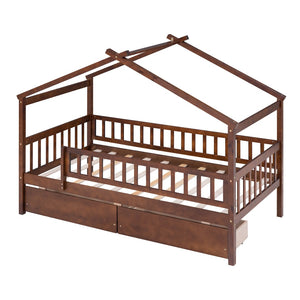 HomeRoots Walnut Wood Twin Bed Frame - Modern Minimalist Design with Sturdy Support for Cozy Sleep Spaces 606985