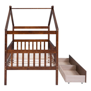 HomeRoots Walnut Wood Twin Bed Frame - Modern Minimalist Design with Sturdy Support for Cozy Sleep Spaces 606985