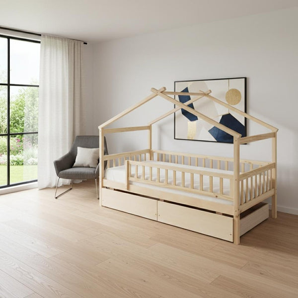 HomeRoots Natural Wood Twin Bed Frame – Stylish, Durable Platform Design with Supportive Slats for Comfort 606986