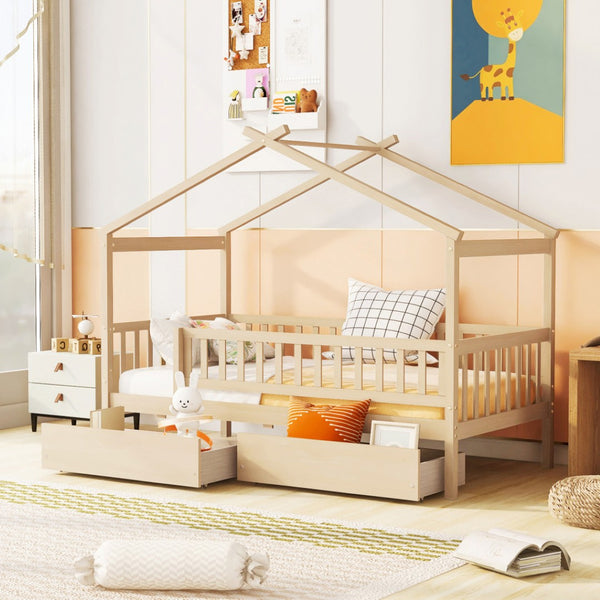 HomeRoots Natural Wood Twin Bed Frame – Stylish, Durable Platform Design with Supportive Slats for Comfort 606986