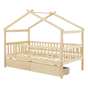 HomeRoots Natural Wood Twin Bed Frame – Stylish, Durable Platform Design with Supportive Slats for Comfort 606986