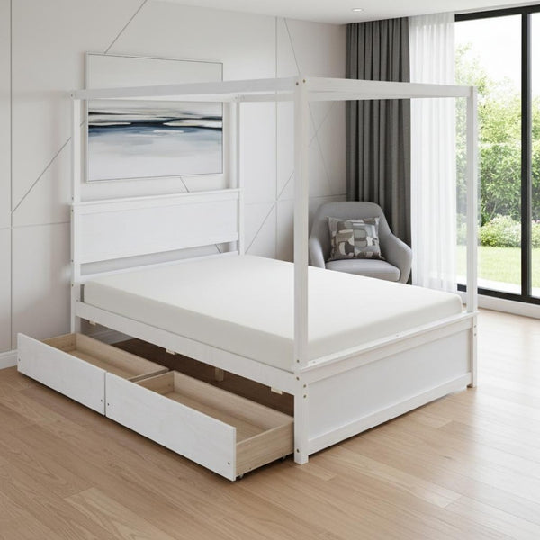 HomeRoots White Wood Full Bed Frame - Elegant Platform Design, Sturdy Support, Minimalist Style for Modern Bedrooms 606987