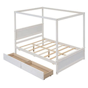 HomeRoots White Wood Full Bed Frame - Elegant Platform Design, Sturdy Support, Minimalist Style for Modern Bedrooms 606987