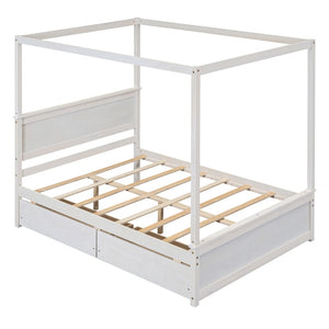 HomeRoots White Wood Full Bed Frame - Elegant Platform Design, Sturdy Support, Minimalist Style for Modern Bedrooms 606987