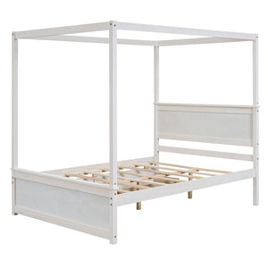 HomeRoots White Wood Full Bed Frame - Elegant Platform Design, Sturdy Support, Minimalist Style for Modern Bedrooms 606987