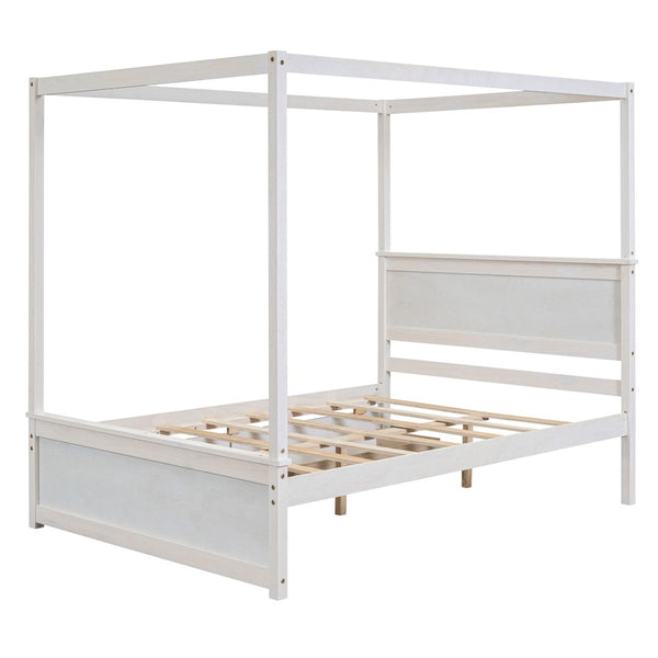 HomeRoots White Wood Full Bed Frame - Elegant Platform Design, Sturdy Support, Minimalist Style for Modern Bedrooms 606987