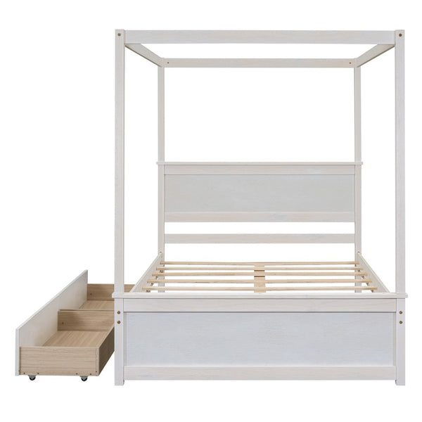 HomeRoots White Wood Full Bed Frame - Elegant Platform Design, Sturdy Support, Minimalist Style for Modern Bedrooms 606987