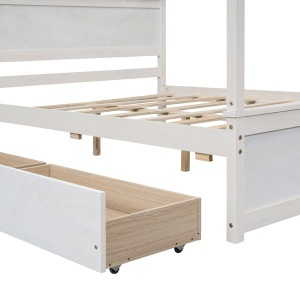 HomeRoots White Wood Full Bed Frame - Elegant Platform Design, Sturdy Support, Minimalist Style for Modern Bedrooms 606987