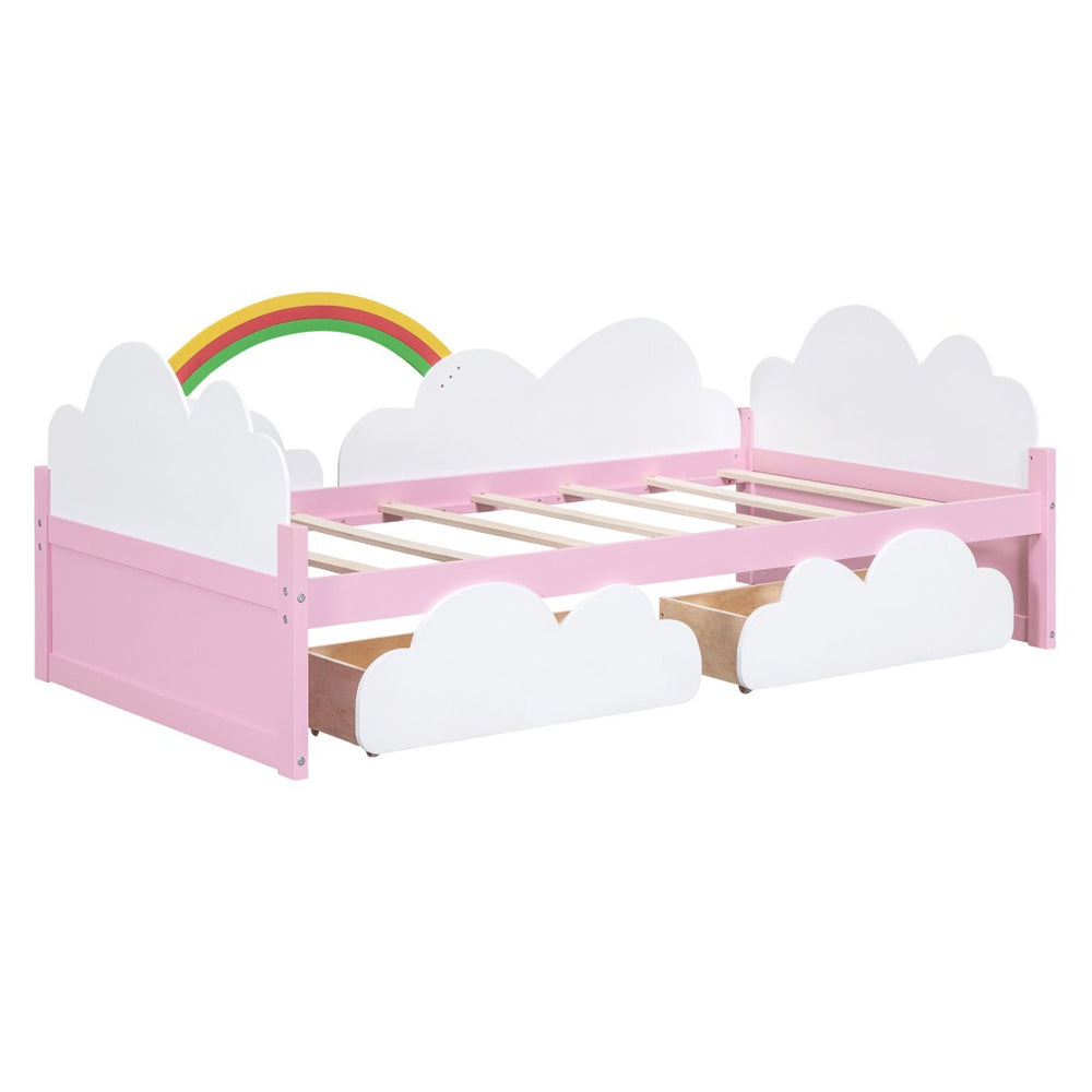 HomeRoots Pink Twin Bed Frame - Stylish Wood Platform Design with Modern Aesthetic for Kids’ Rooms & Guests 606988