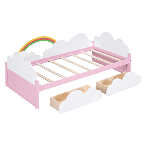 HomeRoots Pink Twin Bed Frame - Stylish Wood Platform Design with Modern Aesthetic for Kids’ Rooms & Guests 606988