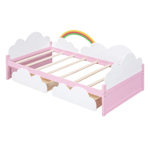 HomeRoots Pink Twin Bed Frame - Stylish Wood Platform Design with Modern Aesthetic for Kids’ Rooms & Guests 606988