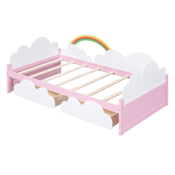 HomeRoots Pink Twin Bed Frame - Stylish Wood Platform Design with Modern Aesthetic for Kids’ Rooms & Guests 606988