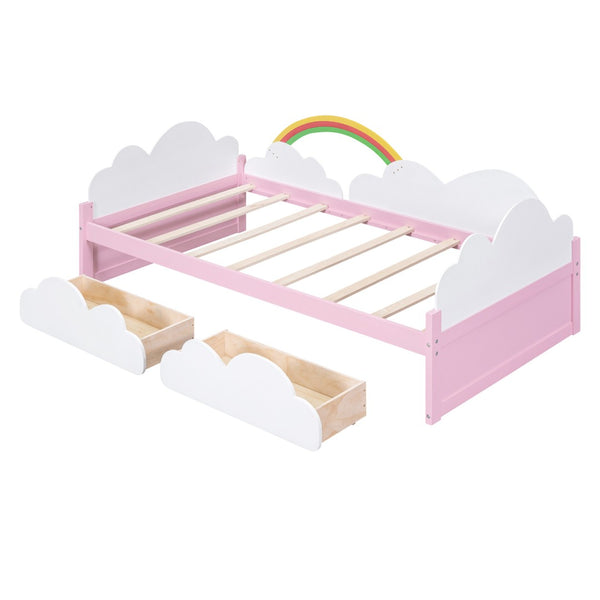 HomeRoots Pink Twin Bed Frame - Stylish Wood Platform Design with Modern Aesthetic for Kids’ Rooms & Guests 606988