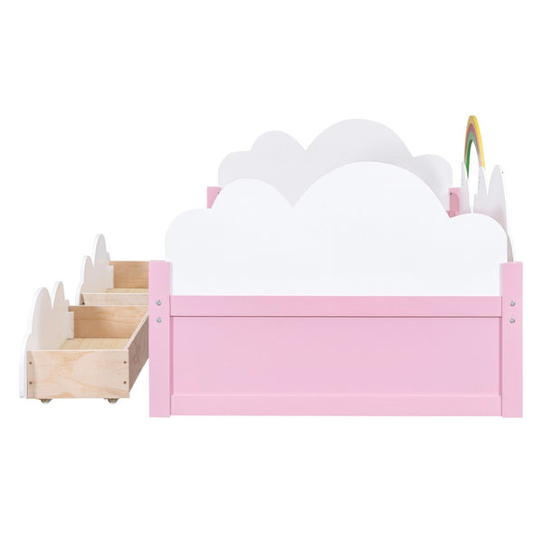 HomeRoots Pink Twin Bed Frame - Stylish Wood Platform Design with Modern Aesthetic for Kids’ Rooms & Guests 606988