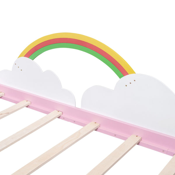 HomeRoots Pink Twin Bed Frame - Stylish Wood Platform Design with Modern Aesthetic for Kids’ Rooms & Guests 606988