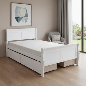 HomeRoots White Wood Twin Bed Frame - Elegant Design with Durable Construction & Support for Ultimate Comfort 606989