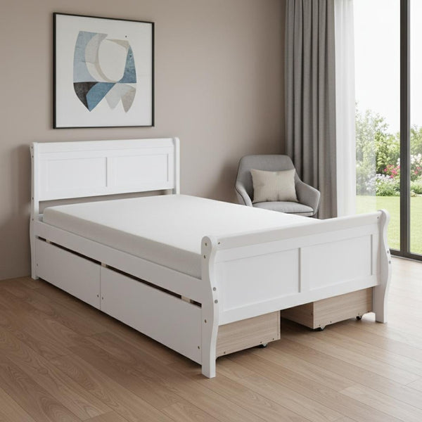 HomeRoots White Wood Twin Bed Frame - Elegant Design with Durable Construction & Support for Ultimate Comfort 606989