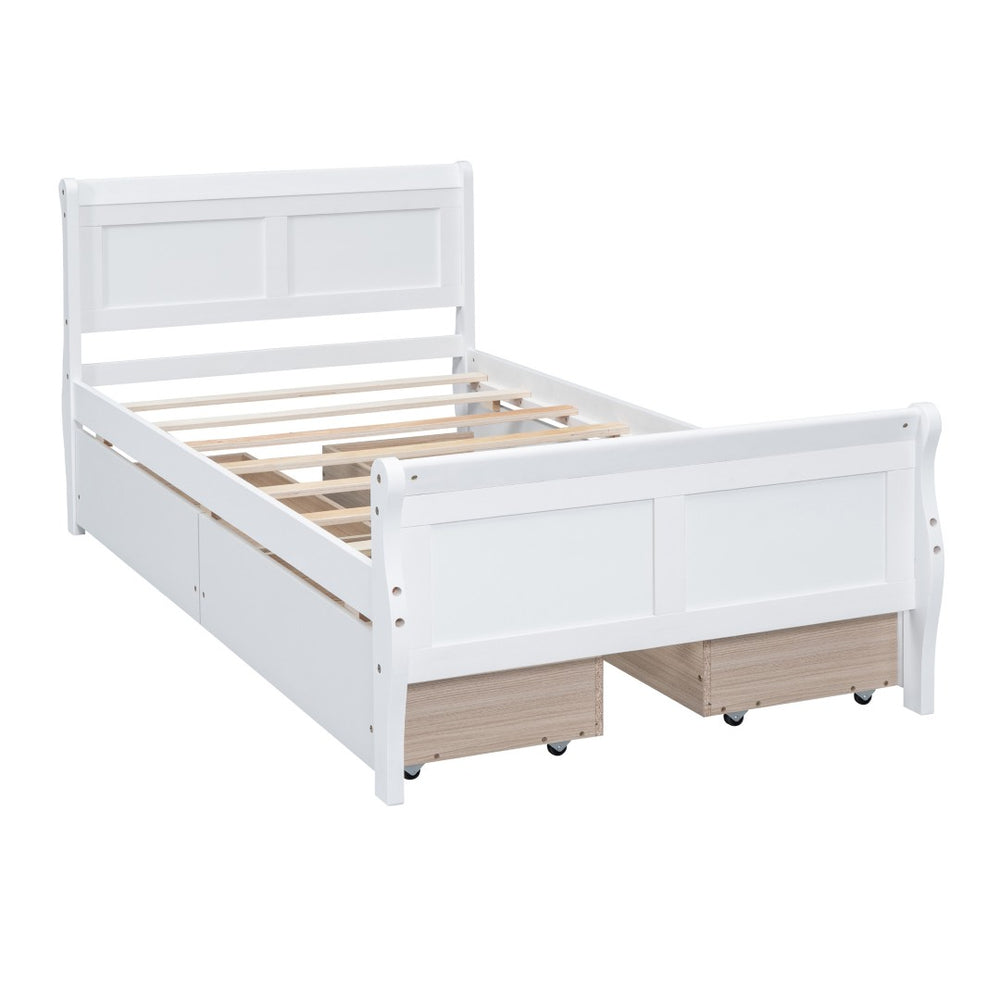HomeRoots White Wood Twin Bed Frame - Elegant Design with Durable Construction & Support for Ultimate Comfort 606989
