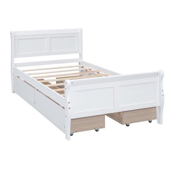 HomeRoots White Wood Twin Bed Frame - Elegant Design with Durable Construction & Support for Ultimate Comfort 606989