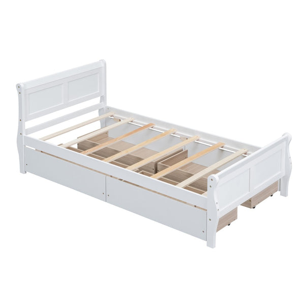 HomeRoots White Wood Twin Bed Frame - Elegant Design with Durable Construction & Support for Ultimate Comfort 606989