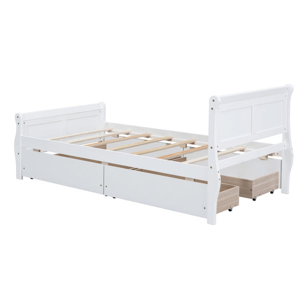 HomeRoots White Wood Twin Bed Frame - Elegant Design with Durable Construction & Support for Ultimate Comfort 606989