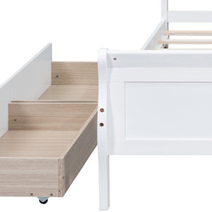 HomeRoots White Wood Full Bed Frame with Integrated Storage Drawers - Stylish, Durable, and Modern Design 606990