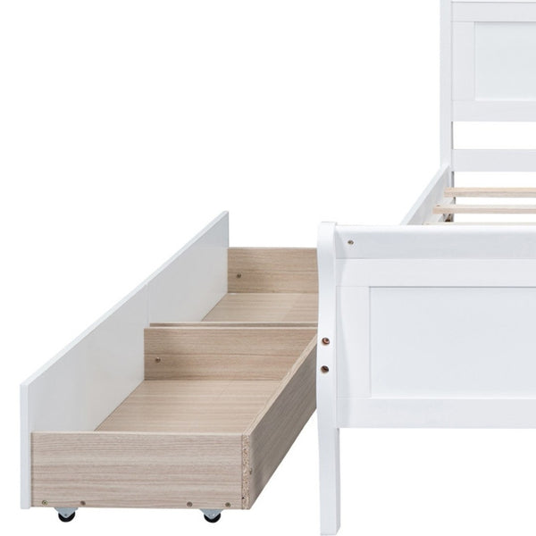 HomeRoots White Wood Full Bed Frame with Integrated Storage Drawers - Stylish, Durable, and Modern Design 606990