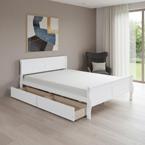 HomeRoots White Wood Full Bed Frame with Integrated Storage Drawers - Stylish, Durable, and Modern Design 606990