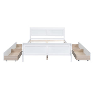 HomeRoots White Wood Full Bed Frame with Integrated Storage Drawers - Stylish, Durable, and Modern Design 606990