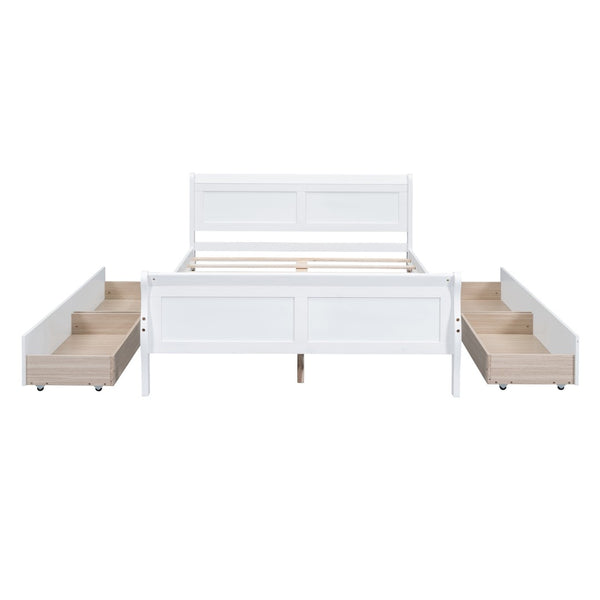 HomeRoots White Wood Full Bed Frame with Integrated Storage Drawers - Stylish, Durable, and Modern Design 606990