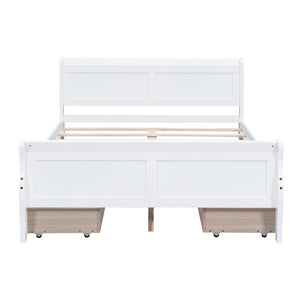 HomeRoots White Wood Full Bed Frame with Integrated Storage Drawers - Stylish, Durable, and Modern Design 606990