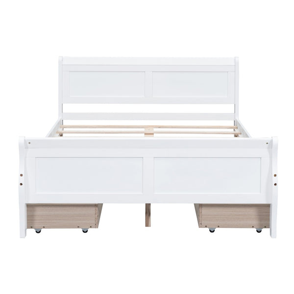 HomeRoots White Wood Full Bed Frame with Integrated Storage Drawers - Stylish, Durable, and Modern Design 606990