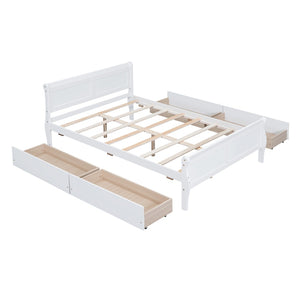 HomeRoots White Wood Full Bed Frame with Integrated Storage Drawers - Stylish, Durable, and Modern Design 606990