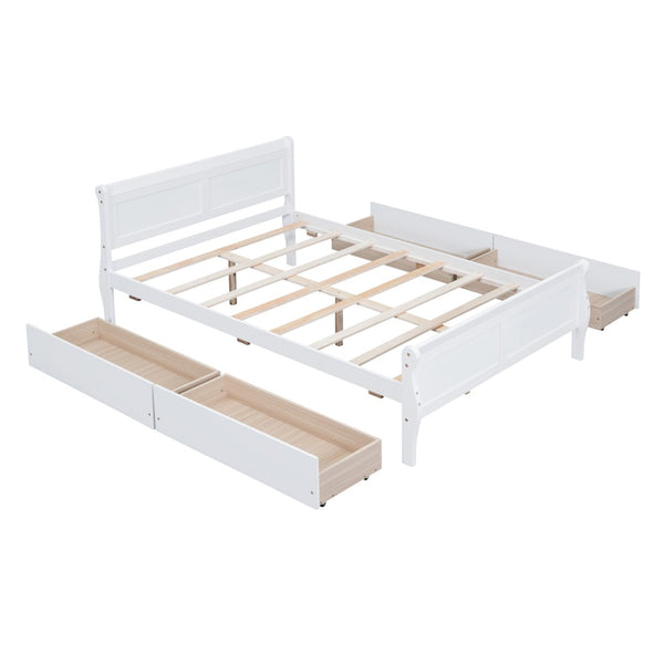 HomeRoots White Wood Full Bed Frame with Integrated Storage Drawers - Stylish, Durable, and Modern Design 606990