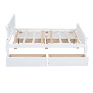 HomeRoots White Wood Full Bed Frame with Integrated Storage Drawers - Stylish, Durable, and Modern Design 606990