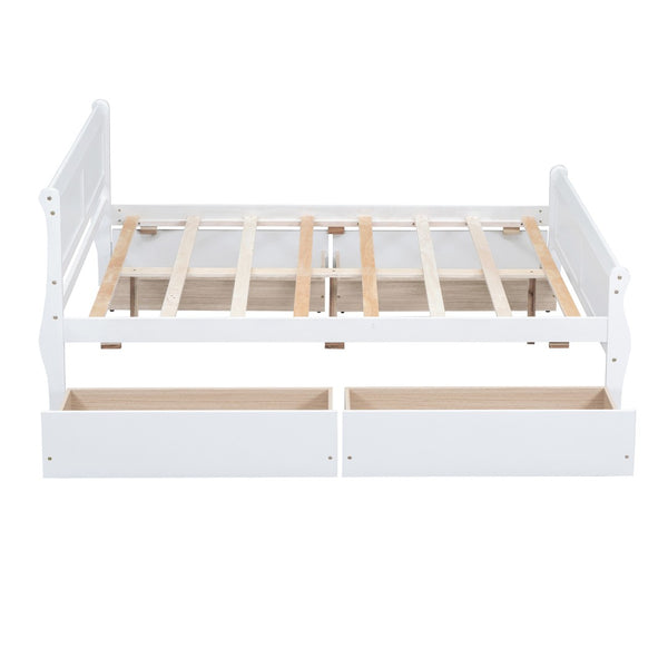 HomeRoots White Wood Full Bed Frame with Integrated Storage Drawers - Stylish, Durable, and Modern Design 606990
