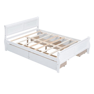 HomeRoots White Wood Full Bed Frame with Integrated Storage Drawers - Stylish, Durable, and Modern Design 606990