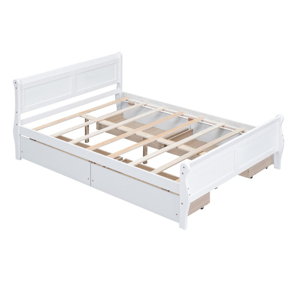 HomeRoots White Wood Full Bed Frame with Integrated Storage Drawers - Stylish, Durable, and Modern Design 606990
