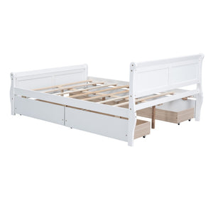 HomeRoots White Wood Full Bed Frame with Integrated Storage Drawers - Stylish, Durable, and Modern Design 606990