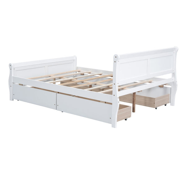 HomeRoots White Wood Full Bed Frame with Integrated Storage Drawers - Stylish, Durable, and Modern Design 606990