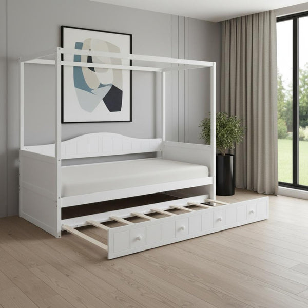 HomeRoots White Wood Twin Daybed Frame with Trundle – Stylish, Space-Saving Design for Modern Bedrooms! 606991