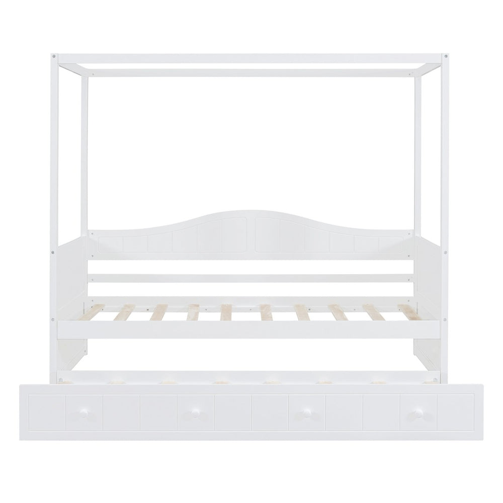 HomeRoots White Wood Twin Daybed Frame with Trundle – Stylish, Space-Saving Design for Modern Bedrooms! 606991