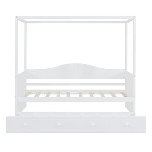 HomeRoots White Wood Twin Daybed Frame with Trundle – Stylish, Space-Saving Design for Modern Bedrooms! 606991