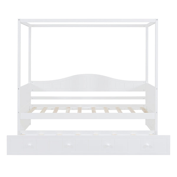 HomeRoots White Wood Twin Daybed Frame with Trundle – Stylish, Space-Saving Design for Modern Bedrooms! 606991